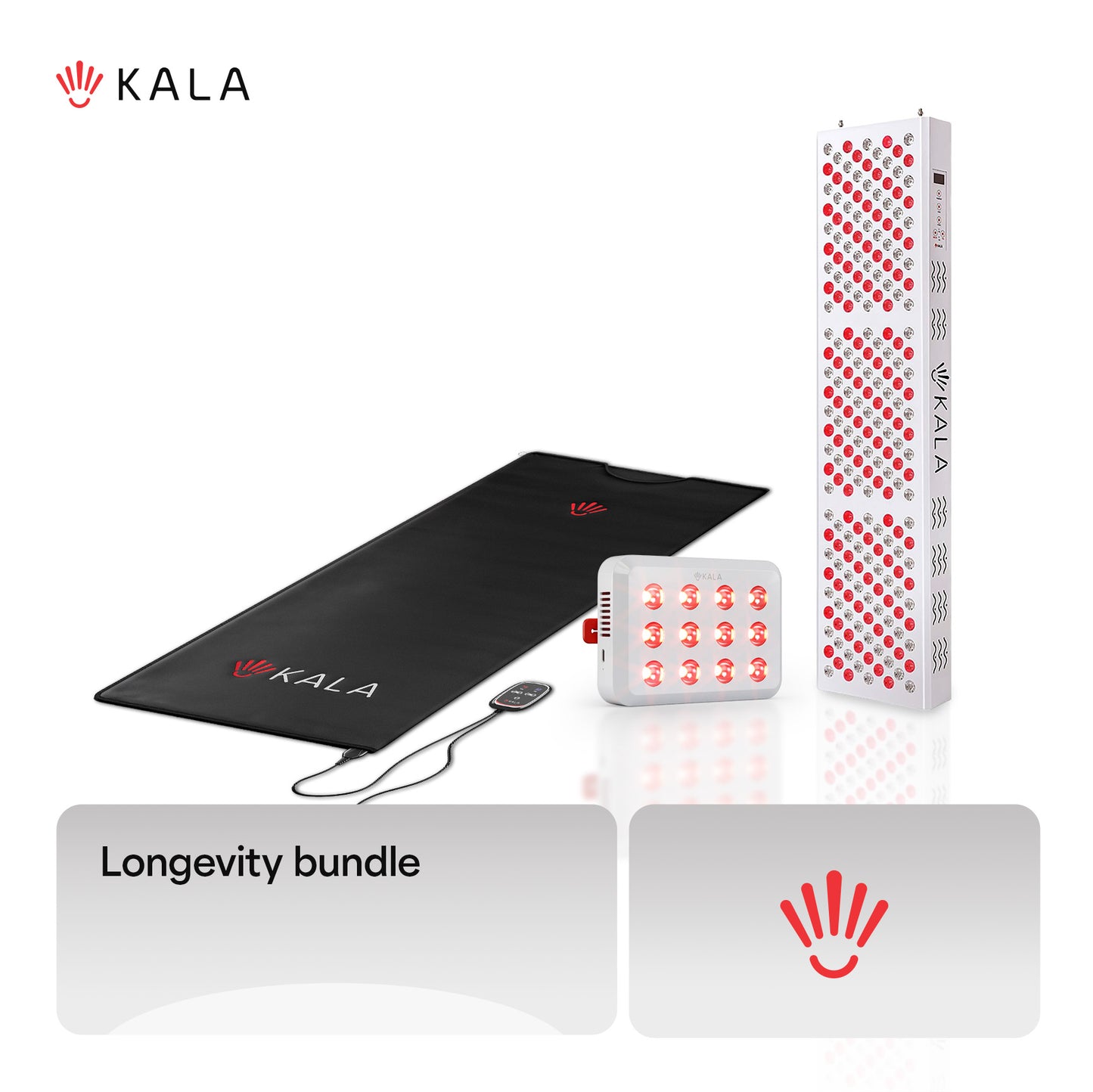 Designed for anyone committed to long-term wellness and a more energized life—combining the Kala Red Light Elite Panel, Kala Infrared Sauna Blanket, and Kala Mini 2.0 to activate the power within and support daily vitality.