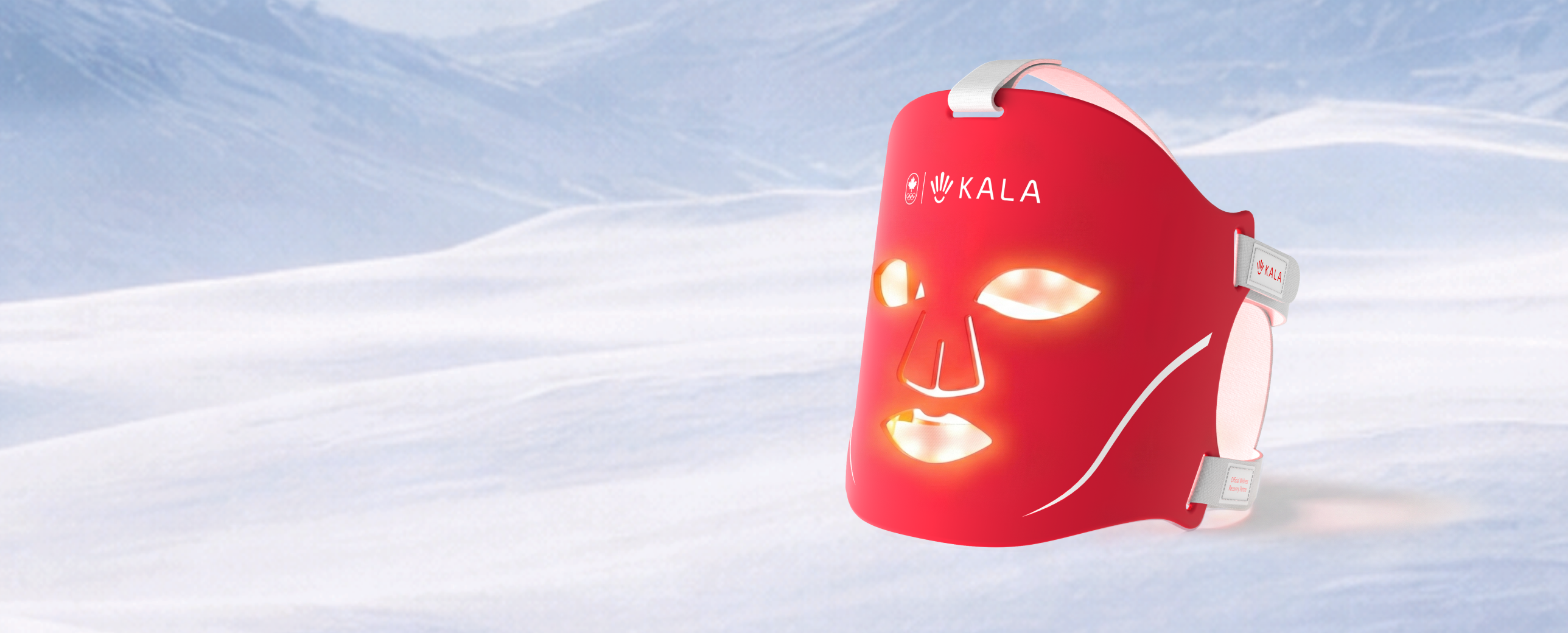 Red LED face mask with 'KALA' branding