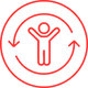 kala red light circular icon with a stylized human figure inside and curved arrows around it, shown on a white background.