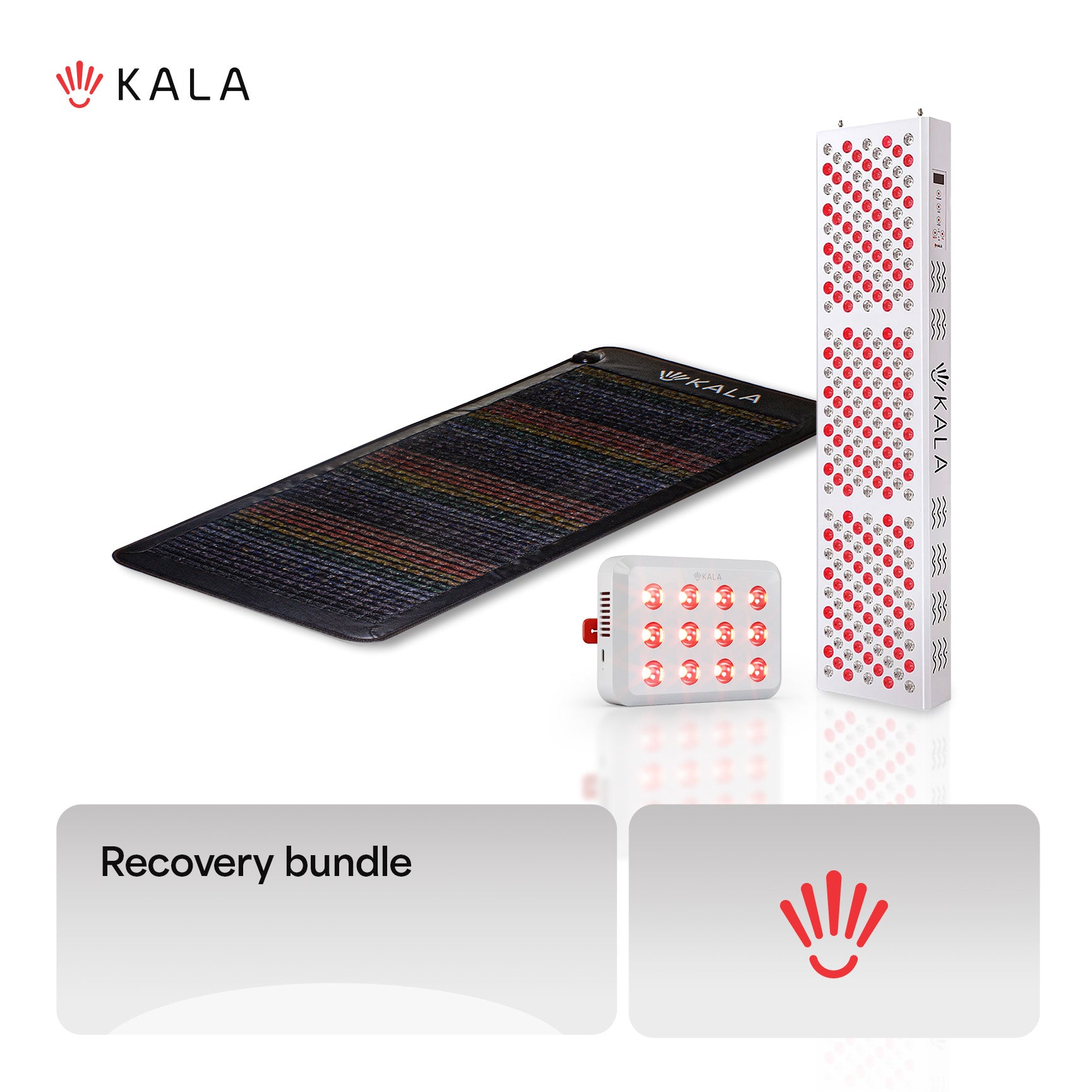 Built for athletes, active professionals, and anyone needing deeper daily recovery—combining the Kala Red Light Elite Panel, Infrared PEMF Mat, and Kala Mini 2.0 for targeted support wherever your body needs it.