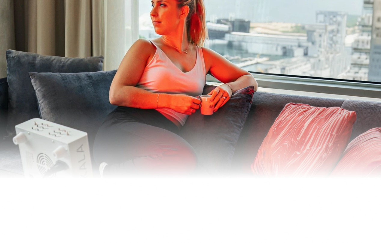 Kala red light therapy panel setup in a luxury hotel room, providing clinical-grade recovery for travelers during their stay.