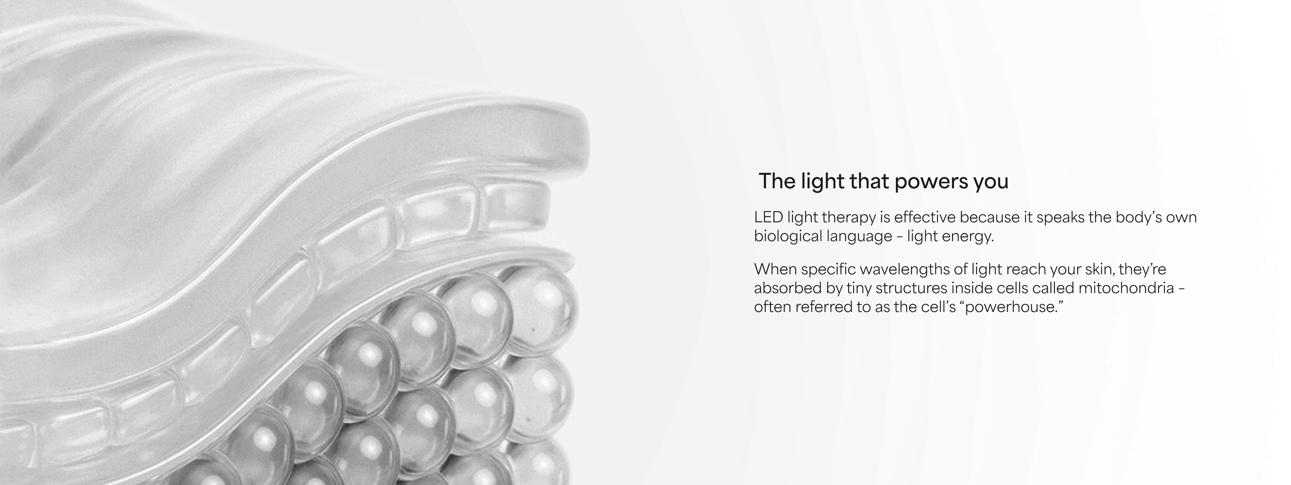 Kala Illustration of a mitochondrion with text about LED light therapy.