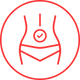 A red icon depicting a stylized female torso with a checkmark inside a belly area, enclosed in a circular border, serving as a visual placeholder or informational graphic.